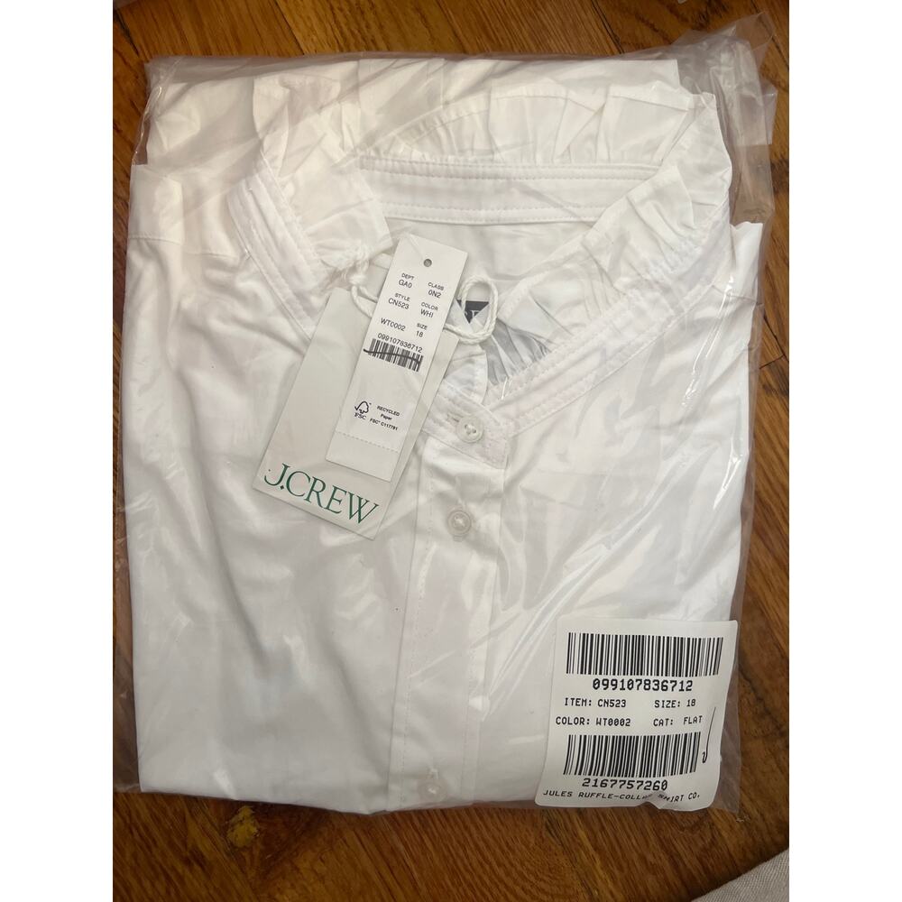 J. Crew Jules ruffle-collar shirt in cotton poplin White NWT size 18 - Picture 8 of 8